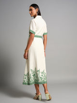Women's Green Casual Regular Fit Printed Half Sleeves Dress