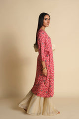 Women's Pink Casual Printed Three Quarter Sleeves Kurta