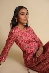Women's Pink Casual Printed Three Quarter Sleeves Kurta