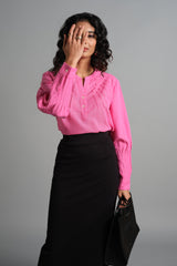 Women's Pink Casual Regular Fit Solid Full Sleeves Tops