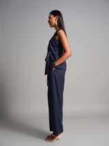 Women's Navy Daily Regular Fit Solid Sleeveless Co-ords Set