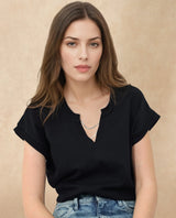 Women's Black Casual Half Sleeves Top