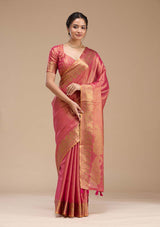 Women's Rani Pink Printed Art Silk Saree
