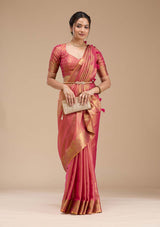Women's Rani Pink Printed Art Silk Saree
