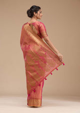 Women's Rani Pink Printed Art Silk Saree