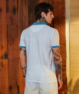 Men's Chalk White and Aegean Blue Contrast Texture Polo Tshirt