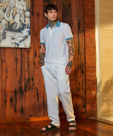 Men's Chalk White and Aegean Blue Contrast Texture Polo Tshirt