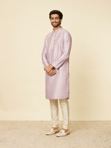 Men's Pink Ethnic Relaxed Fit Embroidered Full Sleeves Kurta Set