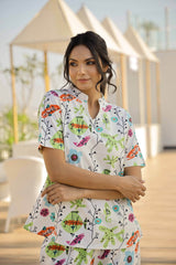Women's White Daily Printed Half Sleeves Pyjama Set