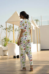 Women's White Daily Printed Half Sleeves Pyjama Set