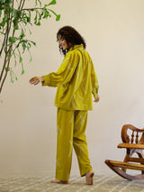 Women's Yellow Daily Printed Full Sleeves Pyjama Set