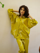 Women's Yellow Daily Printed Full Sleeves Pyjama Set