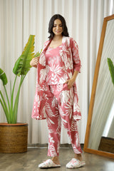 Women's Pink Daily Printed Three Quarter Sleeves Pyjama Set