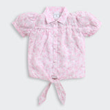 Girls Pink Casual Half Sleeves Top and Skirt Set