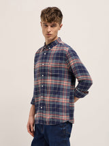 Men's Blue Casual Slim Fit Checked Full Sleeves Shirt