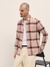 Men's Pink Casual Slim Fit Checked Full Sleeves Shirt
