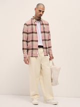 Men's Pink Casual Slim Fit Checked Full Sleeves Shirt