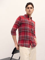 Men's Red Casual Slim Fit Checked Full Sleeves Shirt