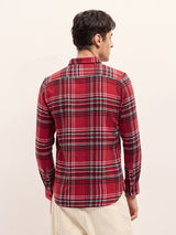 Men's Red Casual Slim Fit Checked Full Sleeves Shirt