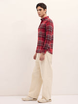 Men's Red Casual Slim Fit Checked Full Sleeves Shirt