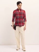 Men's Red Casual Slim Fit Checked Full Sleeves Shirt
