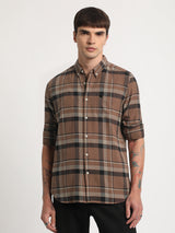 Men's Brown Casual Slim Fit Checked Full Sleeves Shirt