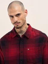 Men's Red Casual Regular Fit Checked Full Sleeves Shirt