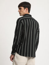 Men's Black Casual Slim Fit Striped Full Sleeves Shirt