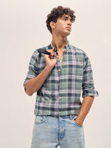 Men's Green Casual Slim Fit Checked Full Sleeves Shirt