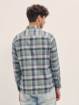 Men's Green Casual Slim Fit Checked Full Sleeves Shirt