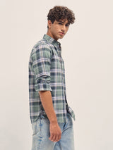 Men's Green Casual Slim Fit Checked Full Sleeves Shirt