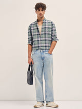 Men's Green Casual Slim Fit Checked Full Sleeves Shirt