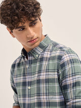 Men's Green Casual Slim Fit Checked Full Sleeves Shirt