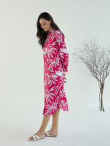Women's Pink Casual Printed Regular Fit Full Sleeves Dress