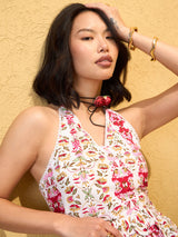 Women's Pink Casual Printed Fit & Flared Sleeveless Dress