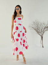 Women's White Casual Printed Fit & Flared Sleeveless Dress