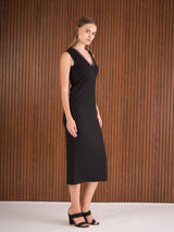 Women's Black Casual Solid Regular Fit Sleeveless Dress