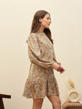Women's Peach Casual Printed Regular Fit Full Sleeves Dress