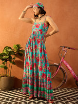 Women's Blue Casual Printed Regular Fit Sleeveless Dress