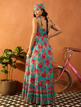 Women's Blue Casual Printed Regular Fit Sleeveless Dress