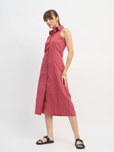 Women's Red Casual Striped Regular Fit Sleeveless Dress