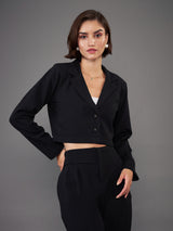 Women's Black Casual Regular Fit Solid Full Sleeves Blazer