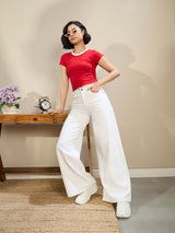 Women's White Casual Baggy Fit Jeans