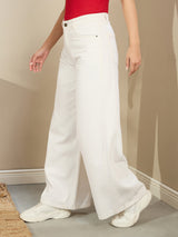 Women's White Casual Baggy Fit Jeans