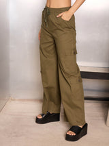 Women's Olive Casual Baggy Fit Pant