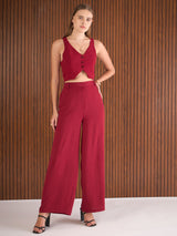 Women's Maroon Casual Regular Fit Sleeveless Co-ords Set