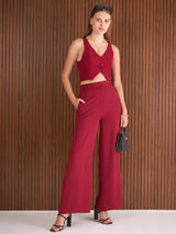 Women's Maroon Casual Regular Fit Sleeveless Co-ords Set