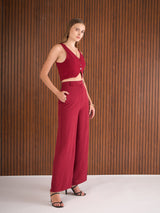 Women's Maroon Casual Regular Fit Sleeveless Co-ords Set