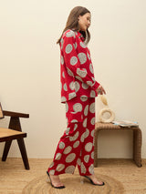 Women's Maroon Casual Regular Fit Full Sleeves Co-ords Set