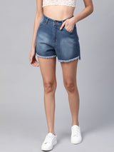 Women's Blue Casual Regular Fit Shorts